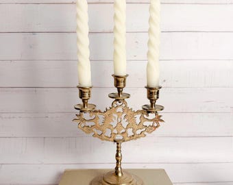 Vintage Brass Dragon Candelabra 3 Arm Candle Holder