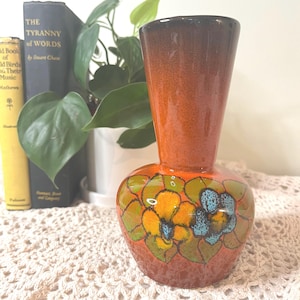 Vintage West German-Style Glazed Floral Vase - Mid-Century Modern