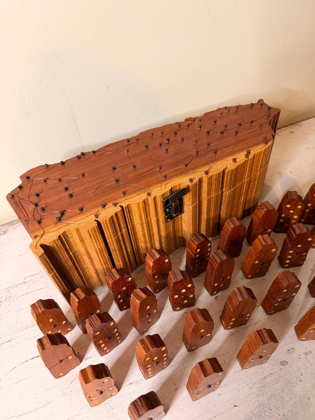 Hand Carved Dominoe Set, Signed by Hipolito Figueroa, Puerto Rico