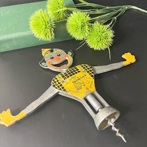 Vintage Carmelo Gemelli Clown Corkscrew Bottle Opener - Mid Century Italian Barware, Kitsch Decor