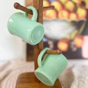 Set of 2 Vintage Fire-King Jadeite Green Mugs - Mid Century Kitchen Decor - C- Handle & D- Handle