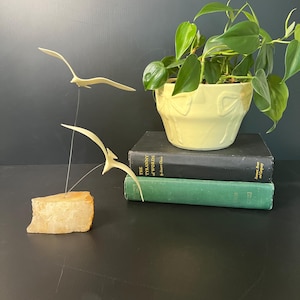 Mid-Century Modern Seagull Sculpture on Stone Base - Kinetic Bird Mobile