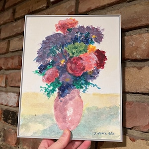Signed and Framed T. Kurz Floral Painting 10” x 8” Spring Decor