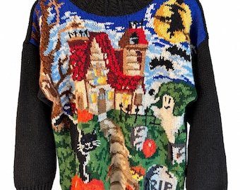 Vintage Women's Halloween Sweater | Size Medium Tiara International