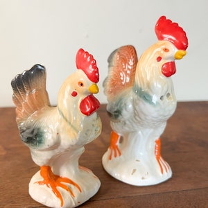 Vintage Ceramic Rooster Salt and Pepper Shakers, Made in Japan