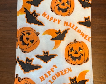 Vintage Halloween Paper Treat Bag: Pumpkin & Bat Design