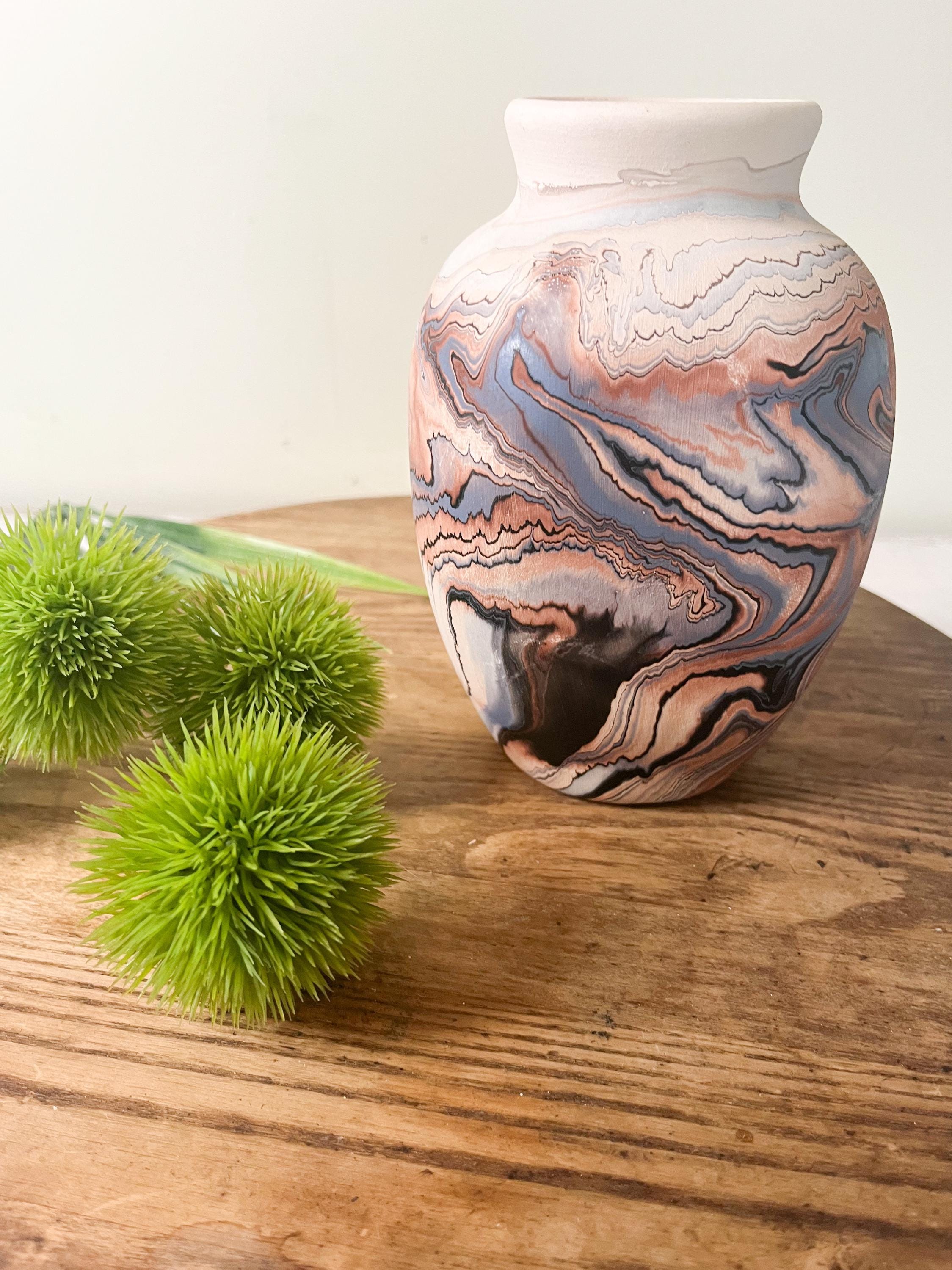 Vintage Namadji Pottery Vase With Two Flat Sides - Swirled