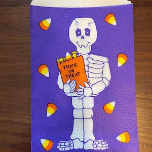 Vintage Fun World Skeleton, Halloween Paper Bag | Vintage Ephemera | Trick-or-Treat | Party Bag | Candy Bag