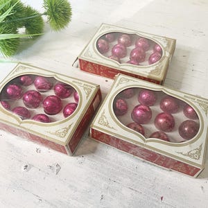 Set of 3 Vintage Shiny Brite Ornaments  - 36 Pink Mercury Glass 1&quot; Ornaments - Original Boxes, Mid-Century Christmas