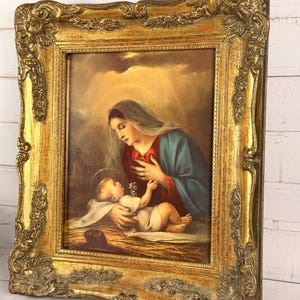 Vintage Madonna and Child Print – Ornate Belgian Gold Leaf Frame