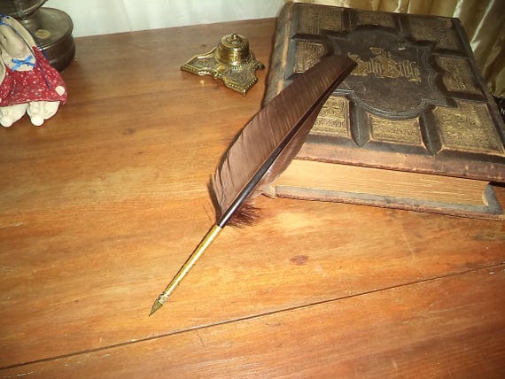 Feather Quill Pen Calligraphy Quill Brown and Gold Fb4 | Etsy