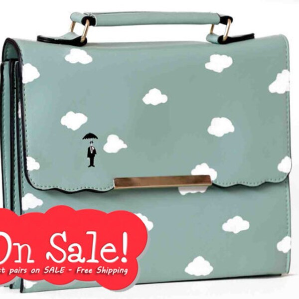 Last bags ON SALE - Free Shipping!!! Slim Turquoise hand painted "Sky" bag for women - limited edition