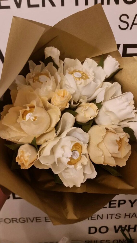 chocolate flowers paper flower bouquet handmade teacher gift anniversary cream gift wrapped and ready to post flower bouquet brown paper