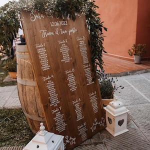 Tableau in legno personalizzato / Pannello per tavoli rotondi con nomi scritti a mano / Insegna matrimonio con scritta calligrafica
