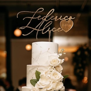 Cake topper in oro specchiato con nomi e data / Scritta per torta personalizzata per sposi / Decorazione matrimonio, anniversario