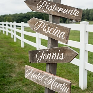 Cartelli in legno personalizzabili / Indicazioni decorative con scritta calligrafica / Segnaletica Hotel, B&B, Resort, Ristoranti