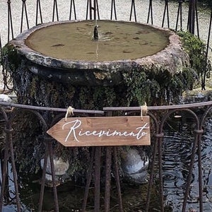 Cartello "Ricevimento" personalizzabile / Insegna matrimonio in legno rustico con scritta calligrafica / Freccia decorativa