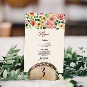 Segnatavolo / Segnaposto porta menu con scritta calligrafica / Numero per tavoli personalizzabile / Fetta di corteccia di legno centrotavola