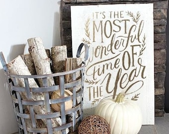 Christmas wooden sign "It's the most wonderful time of the year" / Calligraphic decorative rustic wood sign