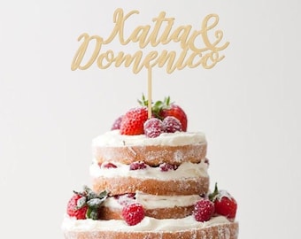 Wedding cake topper with grooms&#39; names / Laser cut wooden cake topper with custom text / Wedding, birthday, anniversary cake decor