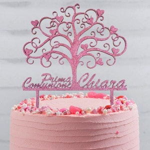 Cake topper Comunione con albero della vita / Cake topper in legno con nome personalizzato / Decorazione torta battesimo, comunione, cresima