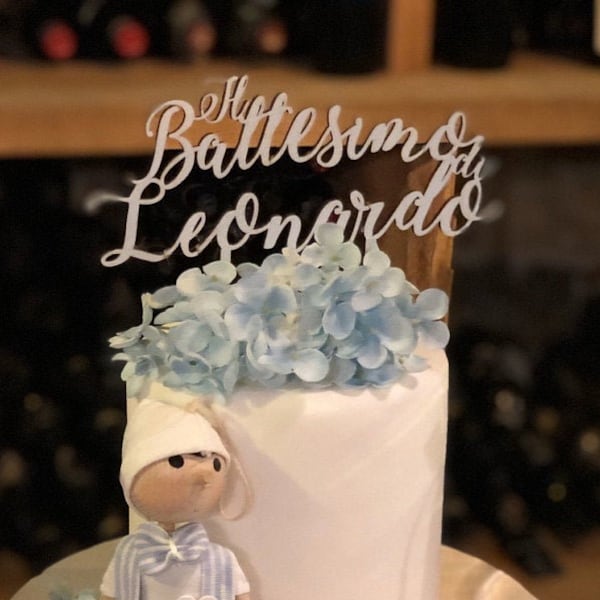 Cake topper Battesimo con nome personalizzato / Cake topper in legno con testo a scelta / Decorazione torta battesimo, comunione, cresima