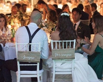 Set of 2 wooden "Forever" signs / Wedding chairs decoration / Hand painted wooden calligraphic script