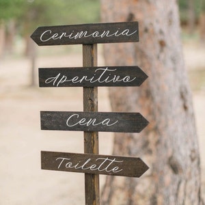 Freccia in legno personalizzabile / Indicazione in legno rustico con scritta calligrafica / Cartello matrimonio / Segnale decorativo