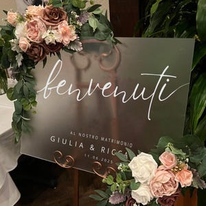 Pannello di benvenuto personalizzabile in acrilico satinato, scritto a mano in calligrafia / Targa matrimonio in plexiglass opaco