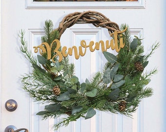 Ghirlanda Natalizia 61 Cm Con Eucalipto E Bacche – Artificiale, Fatta A Mano, Per Porta D'Ingresso, Interni Ed Esterni, Decorazioni Di Natale
