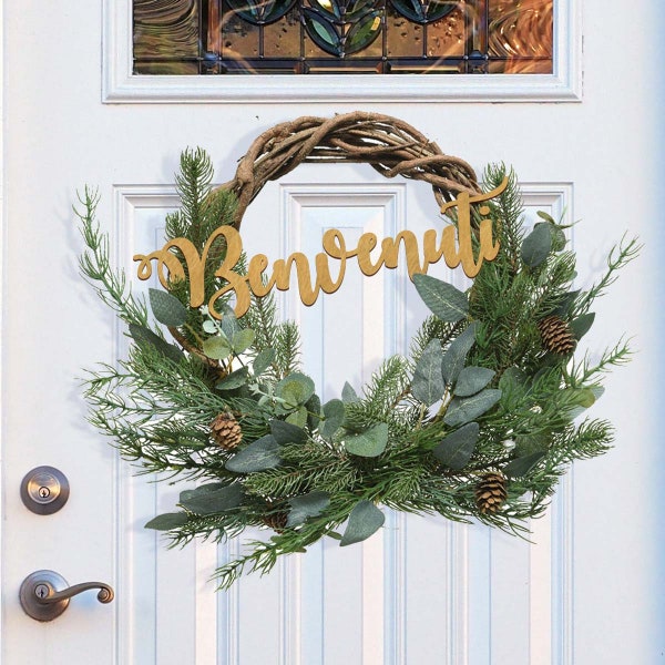 Christmas wreath with personalized writing / Fir and eucalyptus crown with wooden names / Door decoration, fireplace, Christmas
