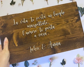 Targa con scritta in rilievo personalizzata / Pannello in legno rustico con scritte intagliate / Decorazione casa, matrimonio, party