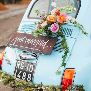 Targa "Just married" per l'auto degli sposi / Targa legno con scritta calligrafica personalizzata / Decorazione matrimonio