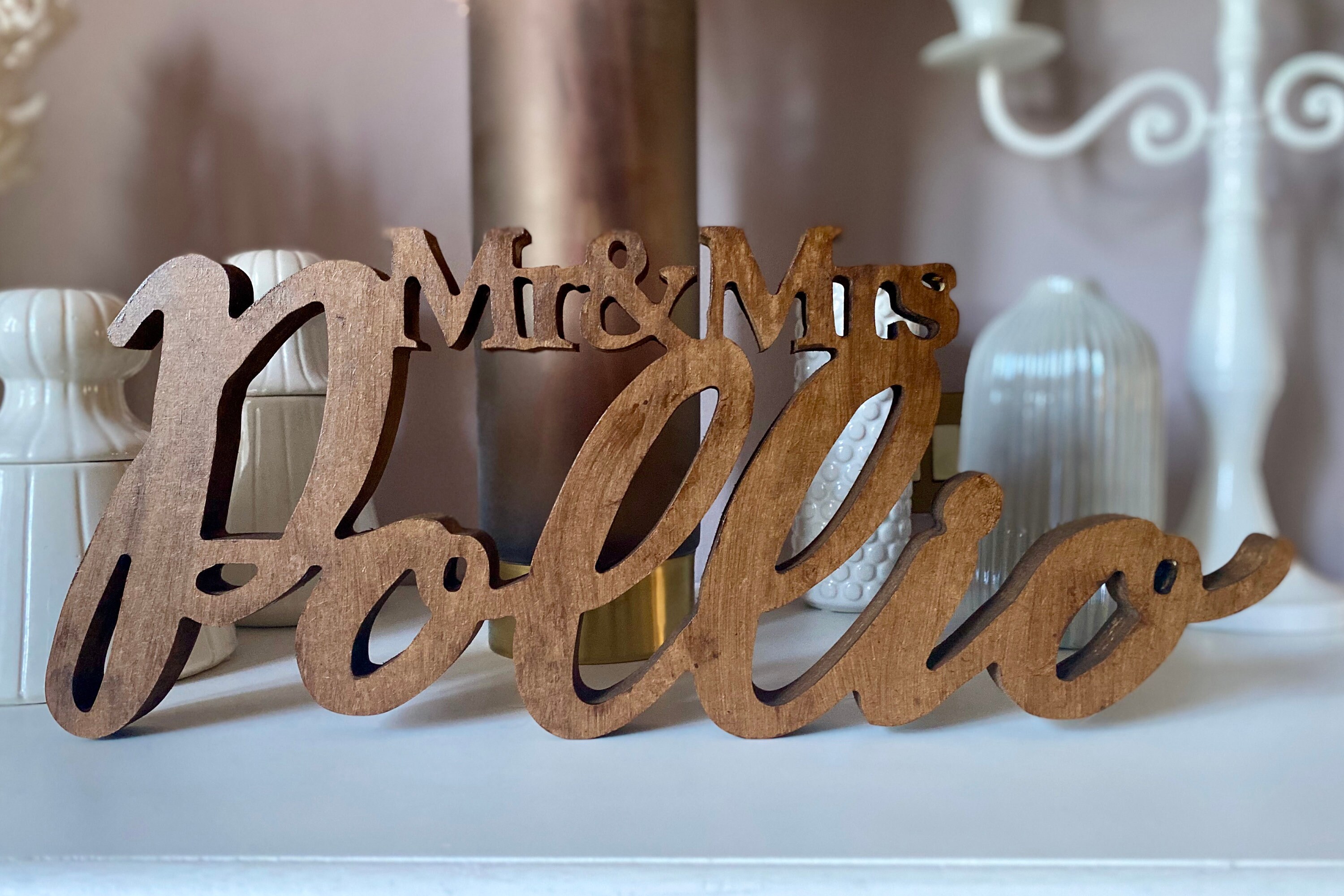 PERSONALIZZATA Mr & Mrs cuore di amore di decorazioni di nozze TABELLA X 40 per LaserCraft 