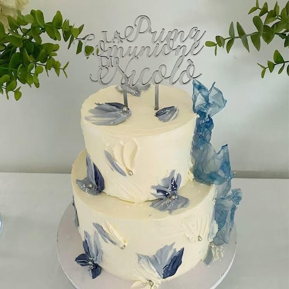 Cake Topper per Torta Comunione | Prima Comunione Bambino con Statuina Sagomata | Ideale sopra Torta e Dolci Festa | Decorazioni Addobbi Torte Eleganti con Disegno Statuetta Bimbo
