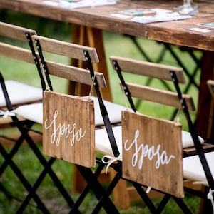 Coppia di targhe "Sposa Sposo" personalizzabili / Cartelli cerimonia ricevimento in legno con scritta calligrafica / Decorazione sedie