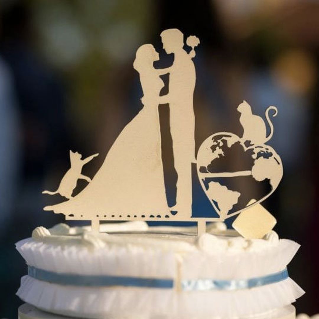 Topper De Gâteau Mariage Silhouette Mariée & Marié - Fibre De Carbone, Fabrication USA