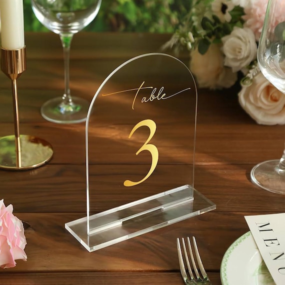 ULTECHNOVO Portasegno Acrilico A6 Con Base In Legno - Segnaposto Tavolo Per Matrimoni, Menu E Numeri