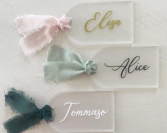 30 Plaques De Table Mariage En Acrylique Transparent + Ruban Rose - Marque-Places Élégants Pour Réceptions Et Événements