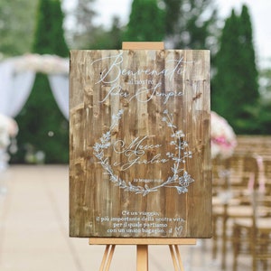 Targa in legno con testo personalizzato e decoro / Cartello di benvenuto decorativo / Insegna matrimonio con scritta calligrafica