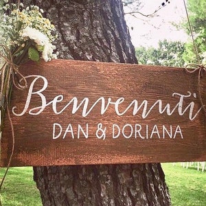 Wooden wedding sign with personalized text / Custom calligraphic rustic distressed wood wedding decor / Wooden arrow