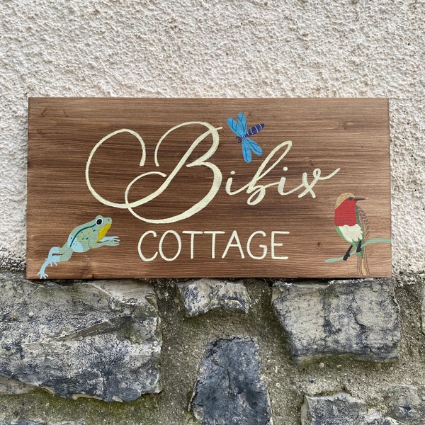 Custom calligraphic wooden sign with personalized text and decor / Rustic distressed wood sign for shops, B&B, restaurants / Window decor