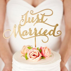 Cake topper "Just Married" in legno personalizzabile / Decorazione torta nuziale, matrimonio, anniversario