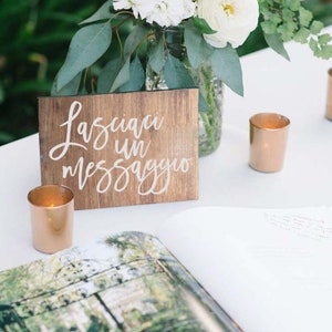 Targa per guestbook personalizzabile / Cartello decorativo in legno antico con scritta calligrafica / Decorazione allestimento guest book