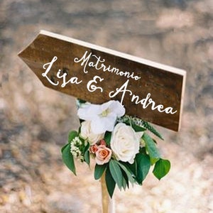Indicazione in legno con testo personalizzabile / Cartello a freccia di benvenuto matrimonio / Insegna decorativa con scritta calligrafica