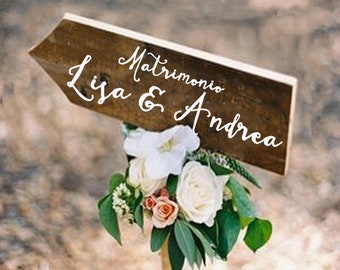 Indicazione in legno con testo personalizzabile / Cartello a freccia di benvenuto matrimonio / Insegna decorativa con scritta calligrafica