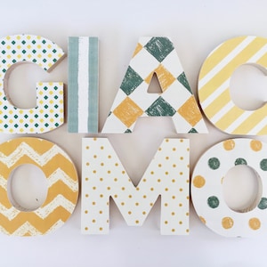 Letras de madera con motivos geométricos / Nombre e iniciales de madera personalizadas / Decoración de dormitorios, fiestas infantiles