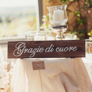 Targa decorativa "Grazie" personalizzabile / Insegna in legno con scritta calligrafica / Decorazione matrimonio, bomboniere, confettata