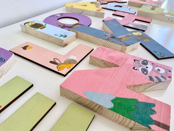 Targa con nome personalizzato per la cameretta dei bambini, cartello con nome in legno personalizzato, decorazione da parete, lettere in legno, asilo nido  15