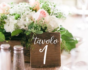 Wooden table number / Custom calligraphic rustic wood / Wedding table decor